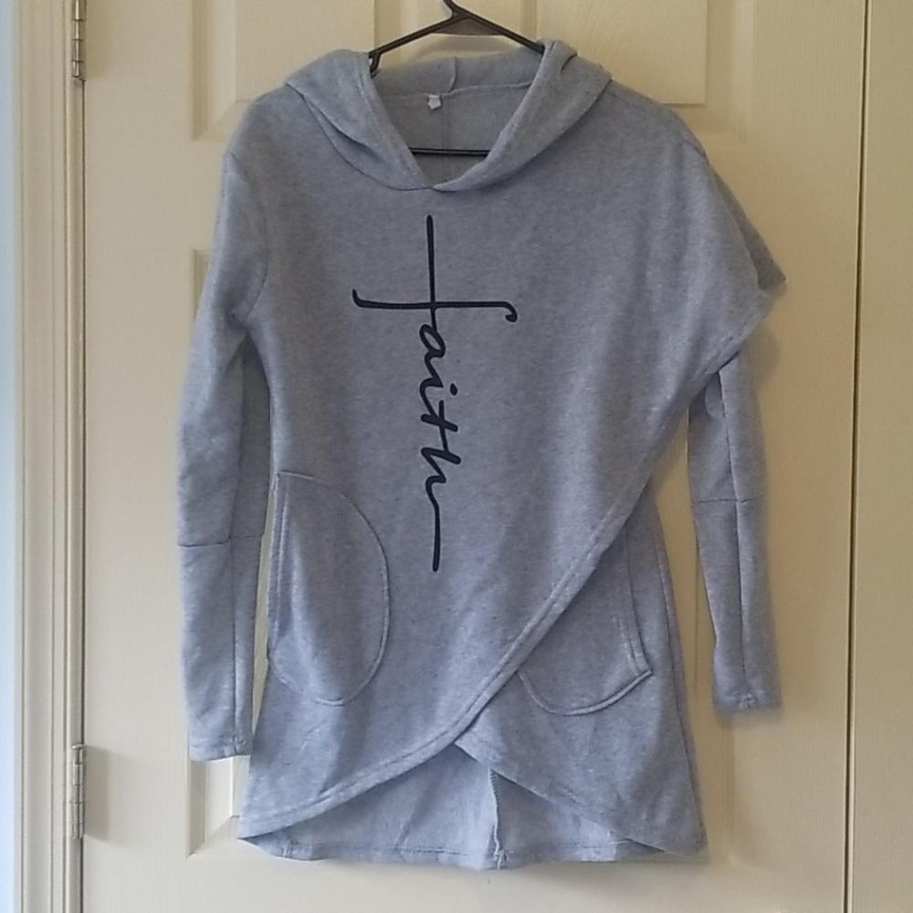 Asymmetrical gray faith sweatshirt